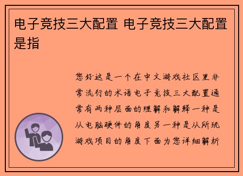 电子竞技三大配置 电子竞技三大配置是指